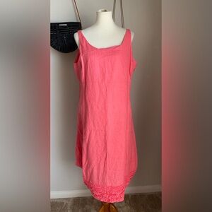 Eileen Fisher 100% Irish Linen Coral Ruffle Sleeveless Dress, Size Large